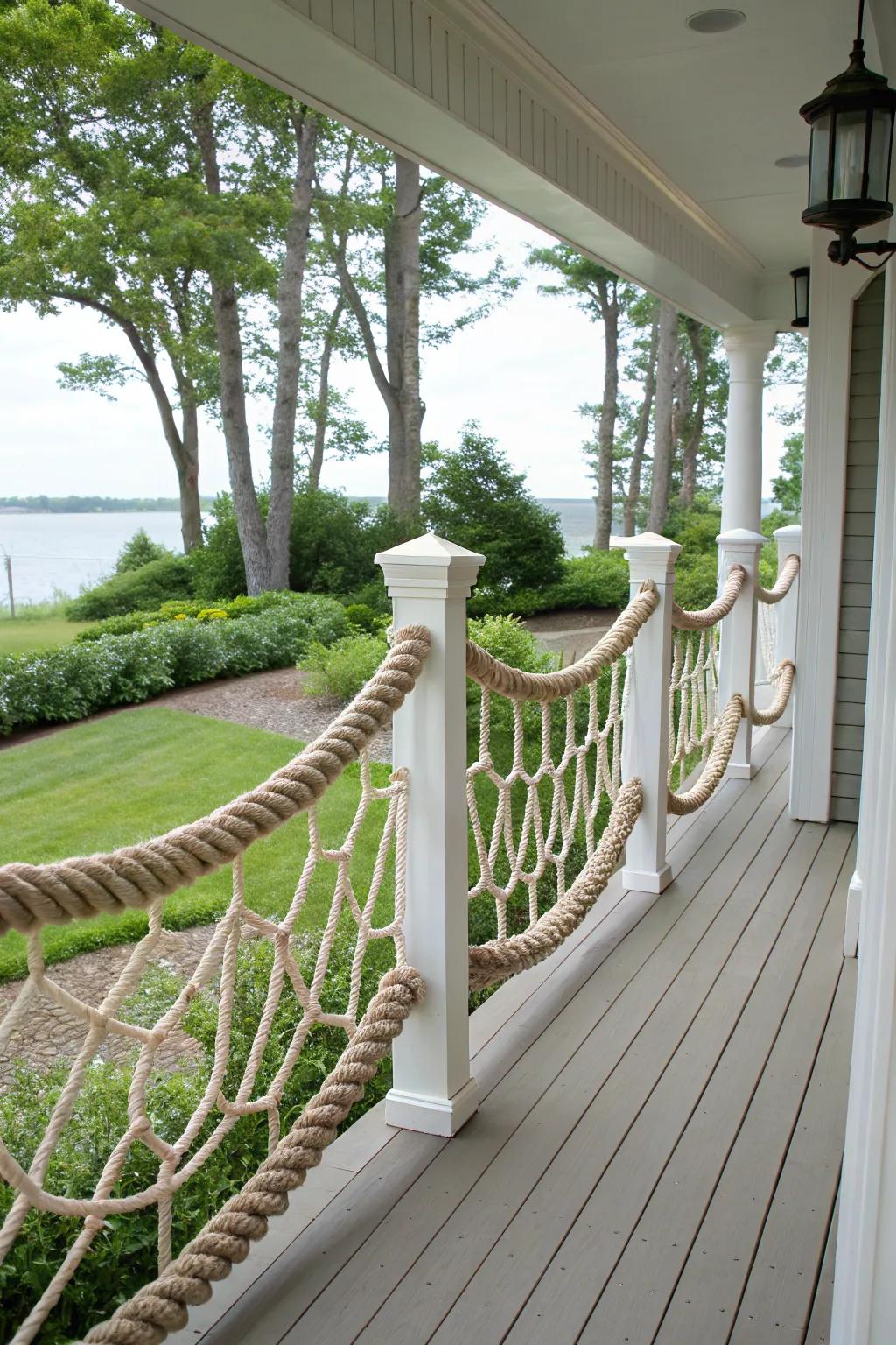 Rope railings add a touch of rustic charm.