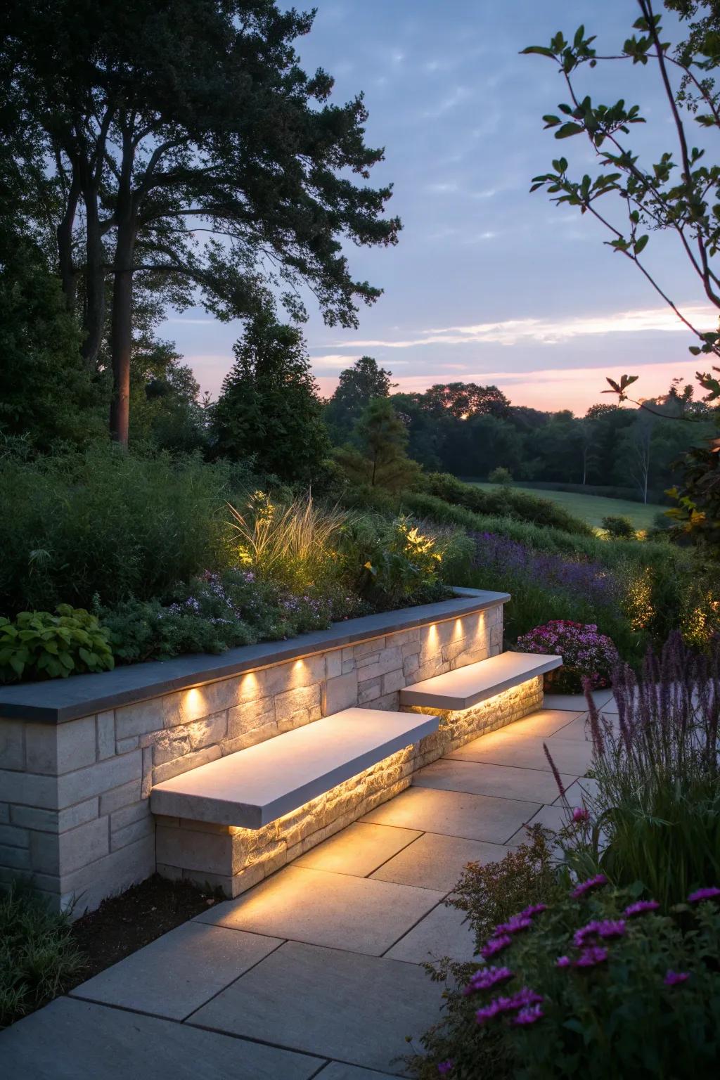 LED lights create a warm atmosphere for evening gatherings.