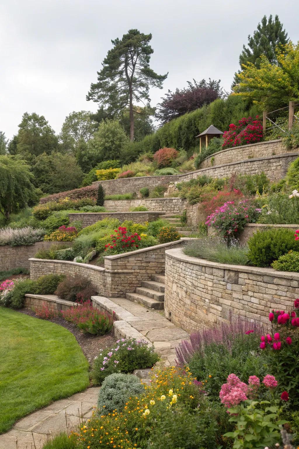 Multi-level walls create depth and interest in your garden.
