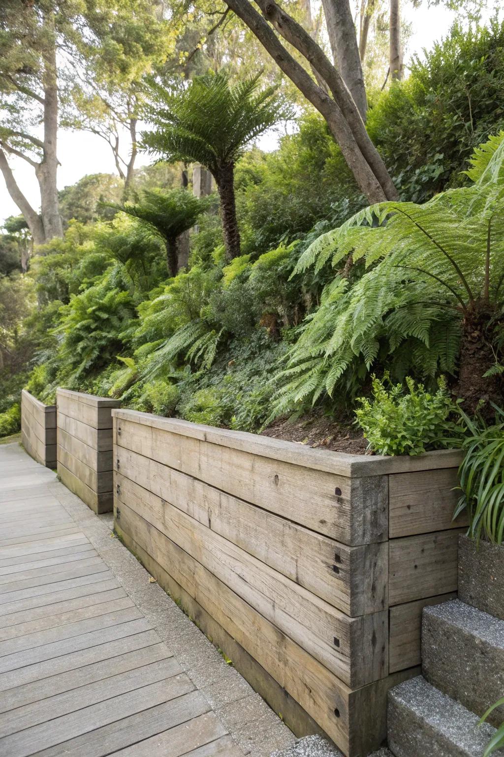 Enjoy rustic charm with low-maintenance timber-look concrete walls.