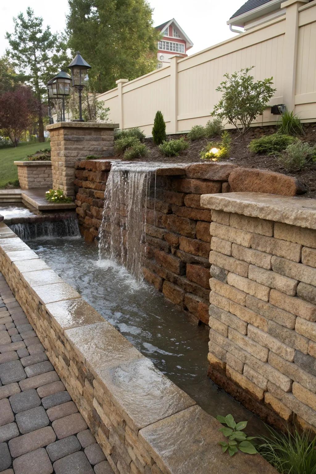 Mixing materials can create a stunning waterfall design.
