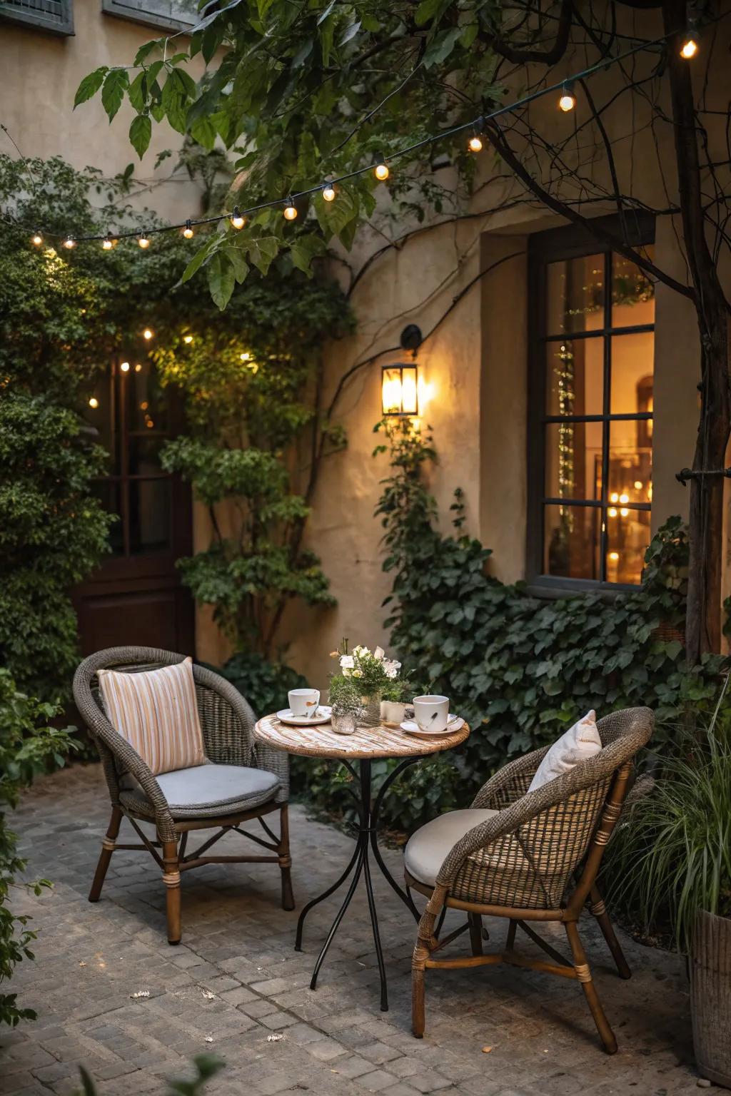 Quaint bistro set for intimate alfresco dining.