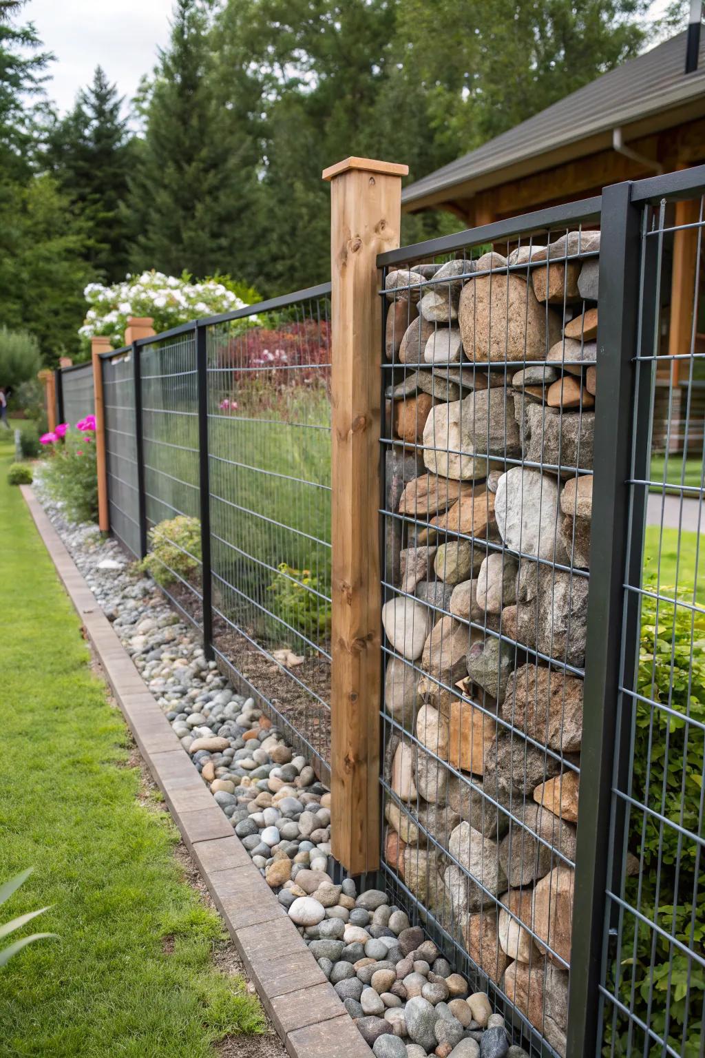 Mixed material fences add texture and visual interest.