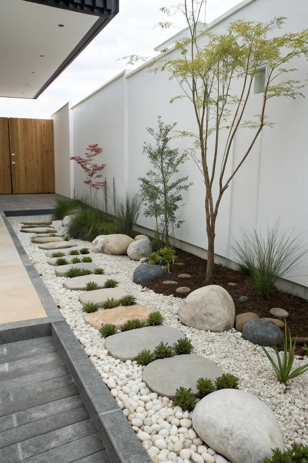 A minimalist rockery with a modern aesthetic.
