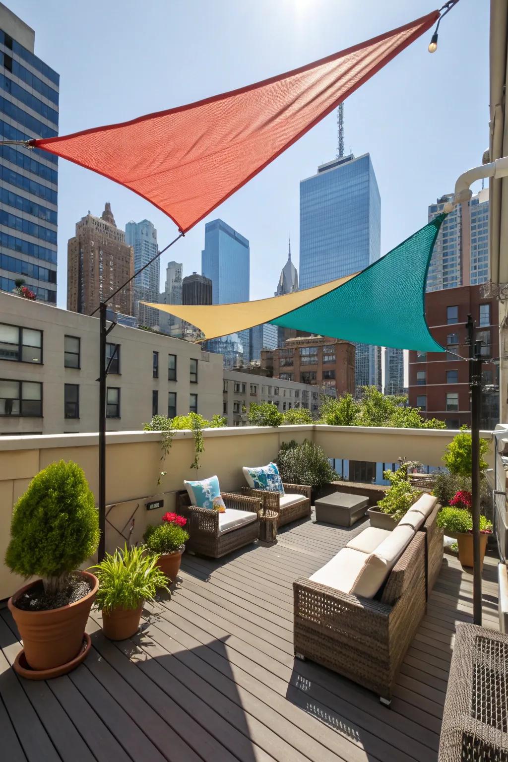 Sail shades offer stylish, adjustable coverage.