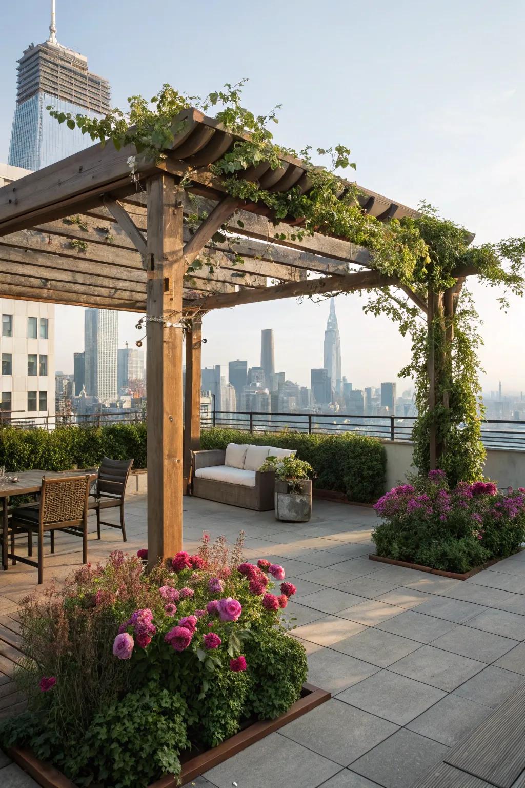 Stay shaded and stylish with a pergola or canopy.