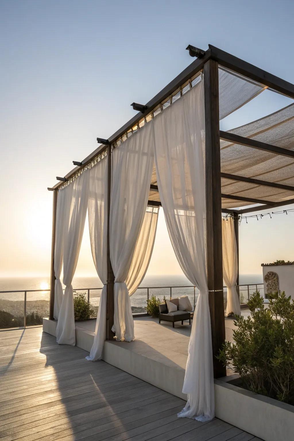 Create a private and stylish retreat with outdoor curtains.