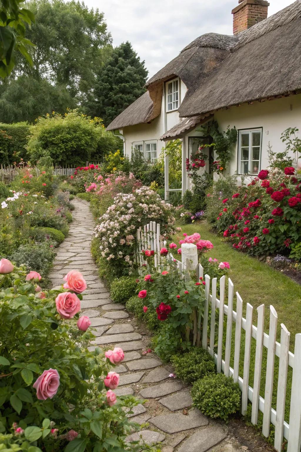 Create a warm, cottage-style garden with roses.