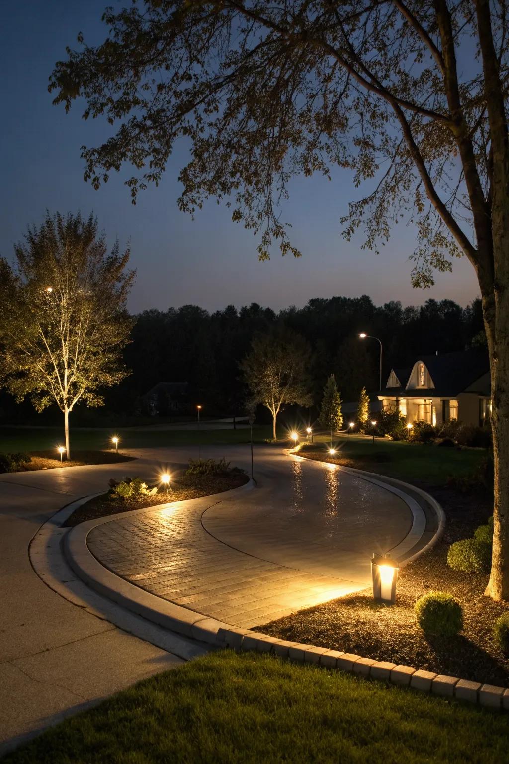 Lighting transforms your driveway into a nighttime spectacle.