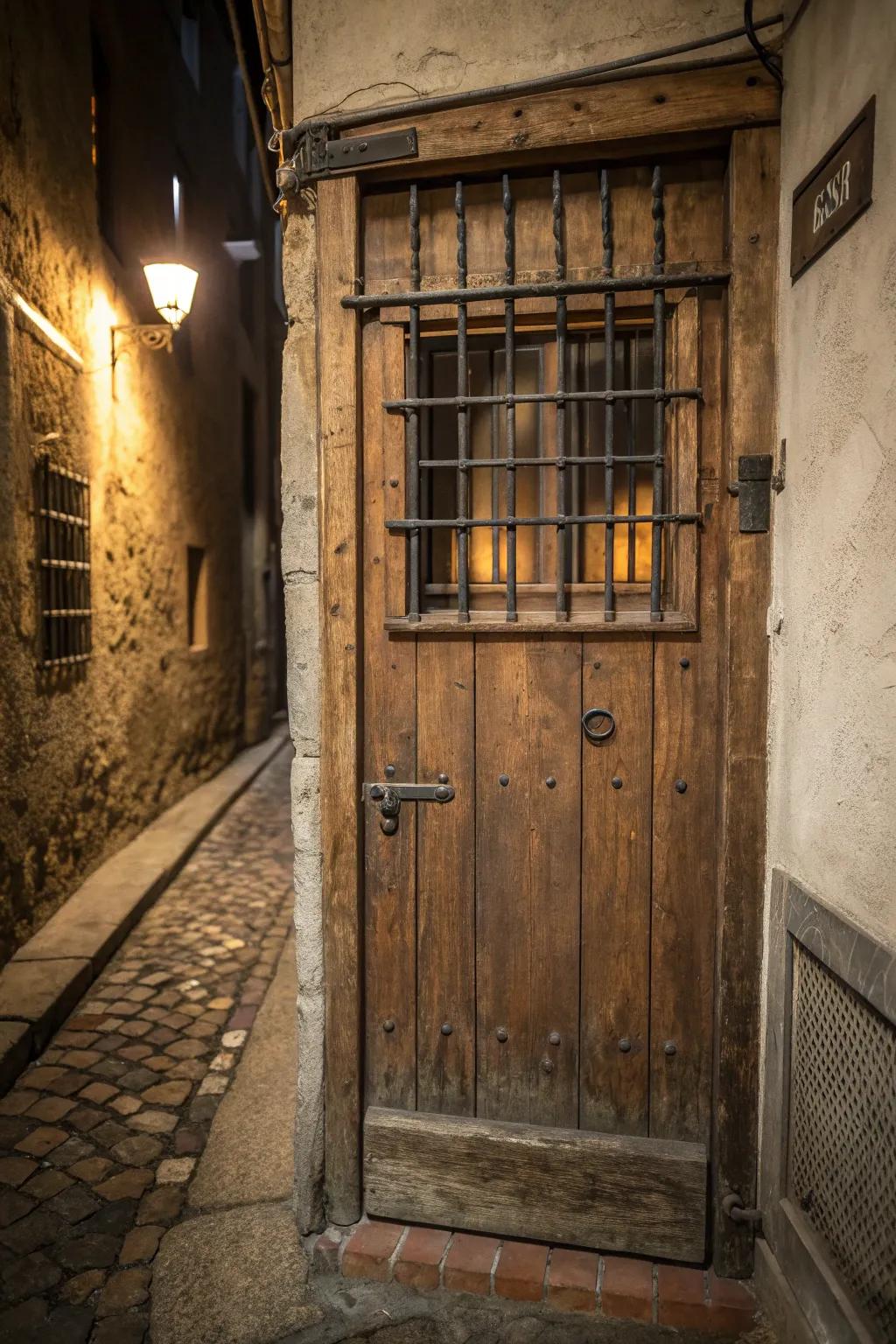 A speakeasy window adds historical charm and function.