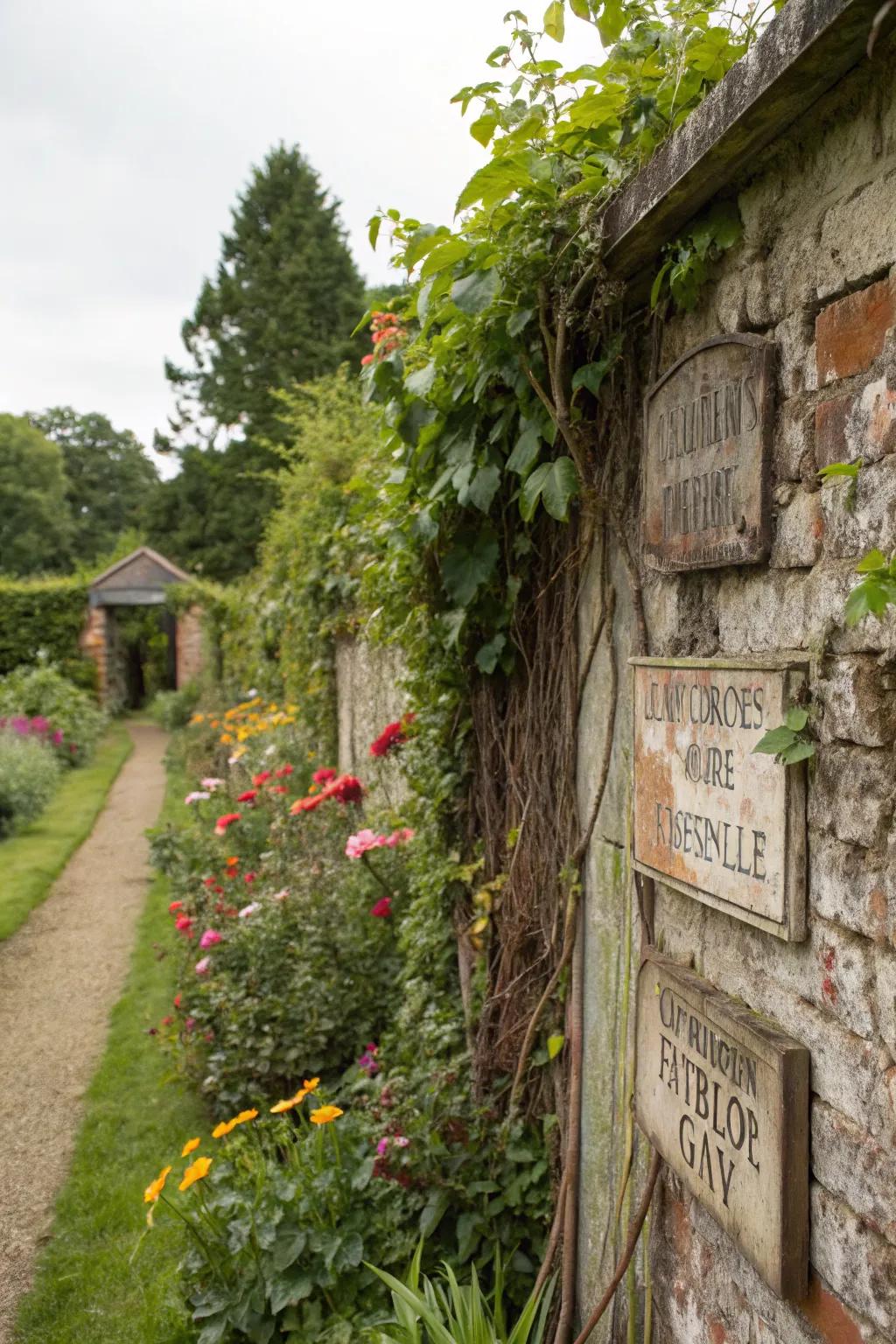 Weathered signs add a personalized, nostalgic touch.