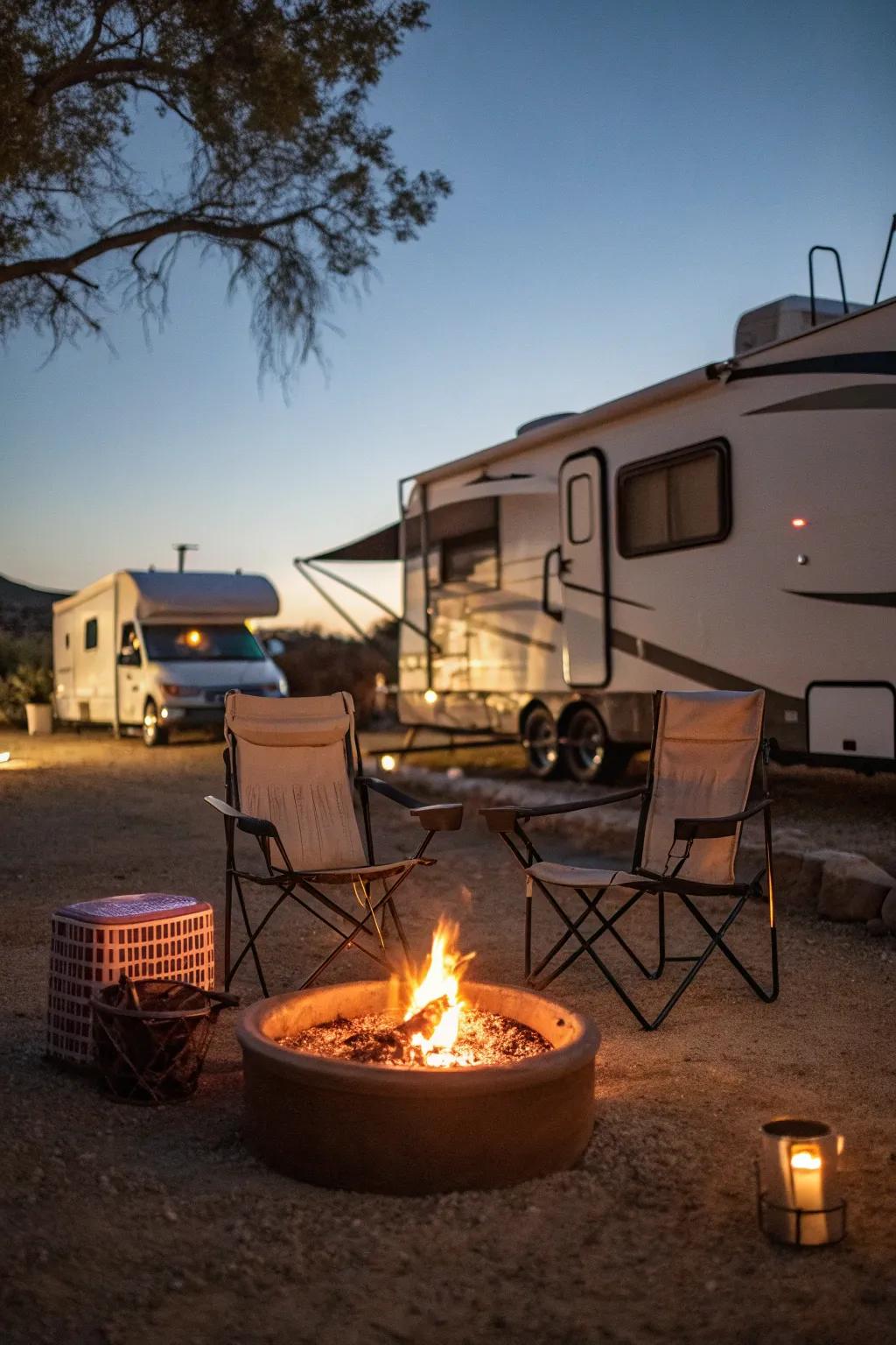 A compact fire pit for cozy evenings.