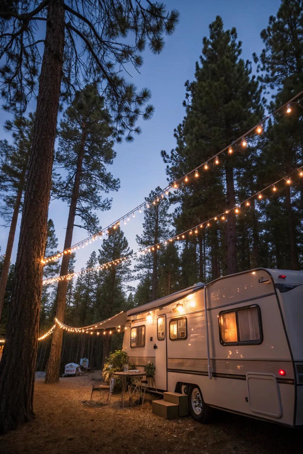 Fairy lights add a touch of whimsy and magic to your RV setup.