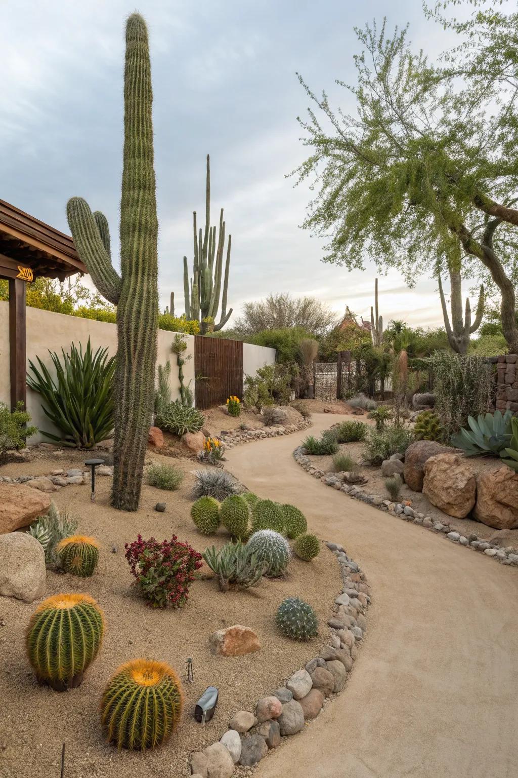 Create a striking desert-inspired garden with sand.