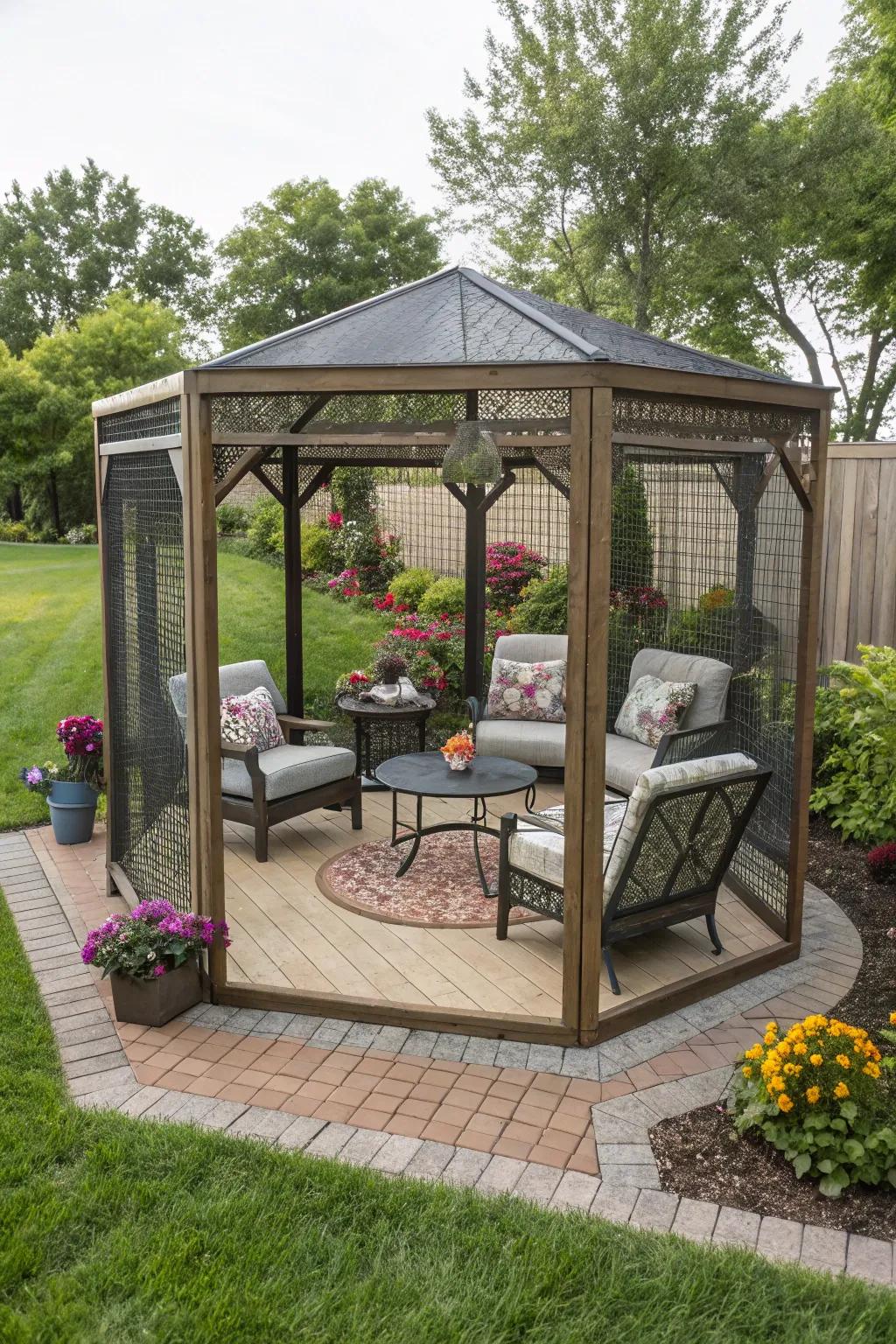 A uniquely shaped pergola adds a surprising touch to your garden.