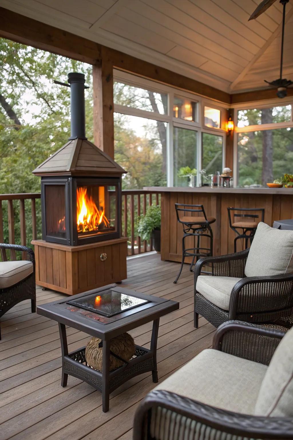 Stay warm and cozy with a fire feature.