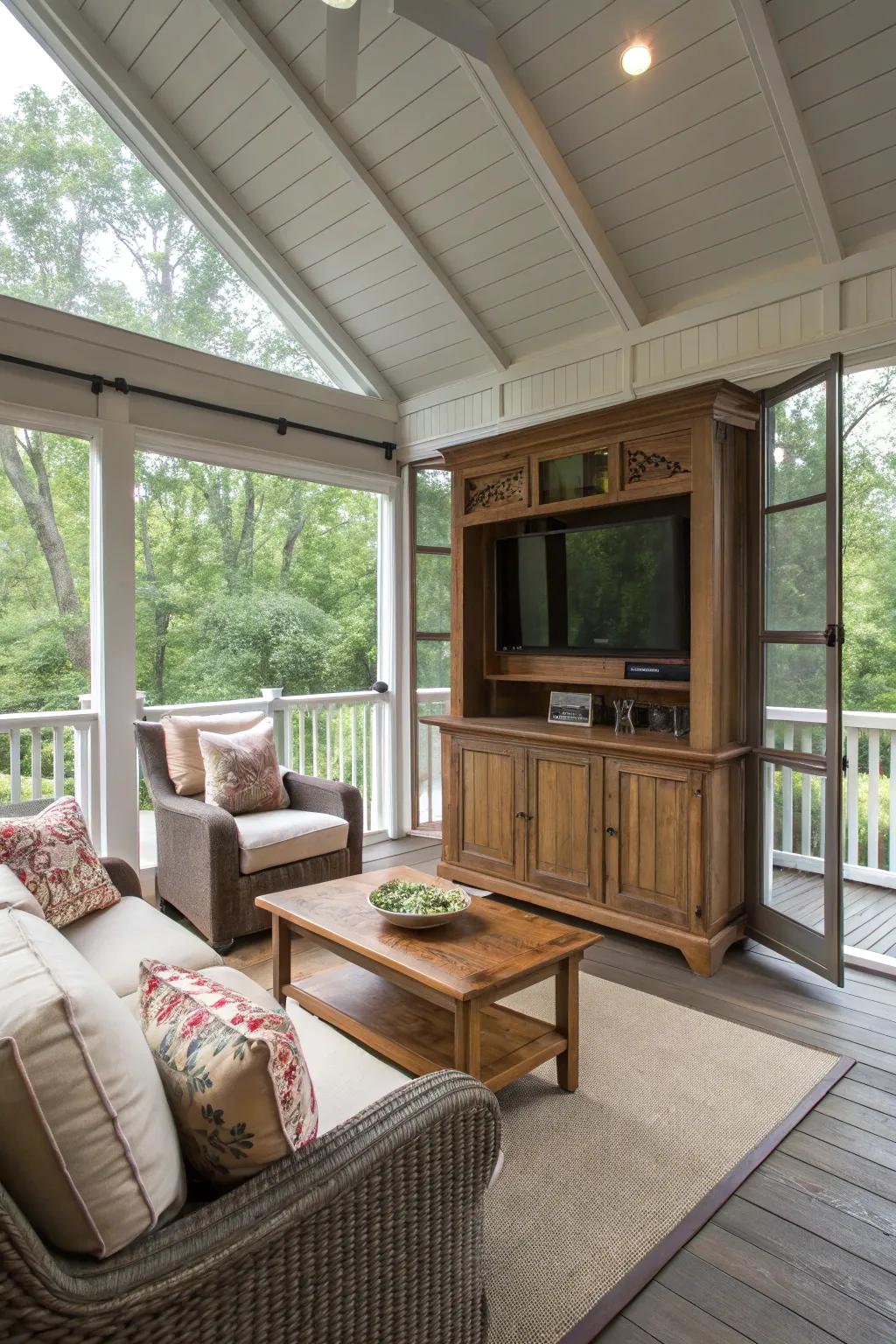 Keep your porch tidy with a hidden TV cabinet.