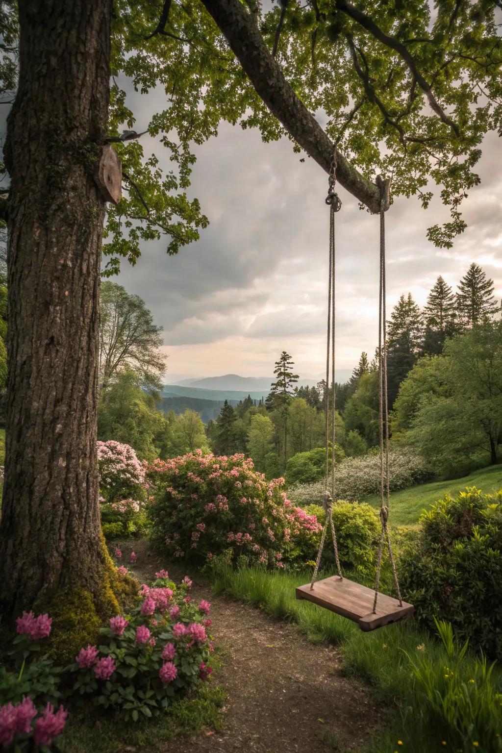 A swing adds a playful touch to your secret garden.