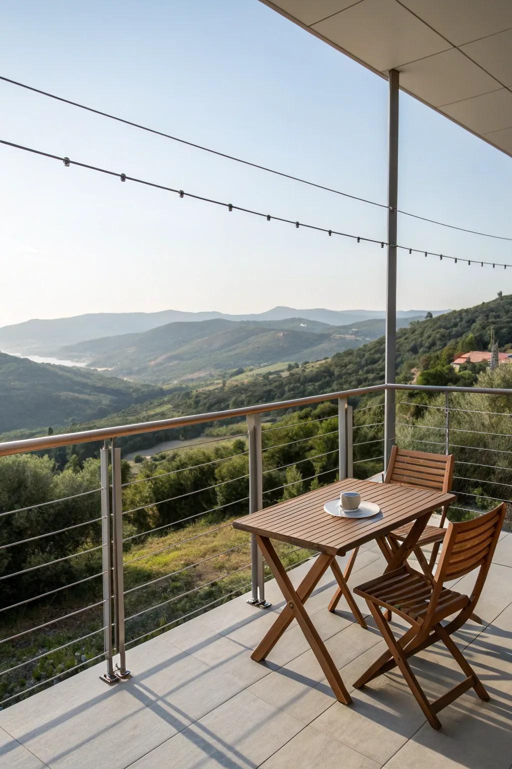Cable railings providing safety with an unobstructed view.