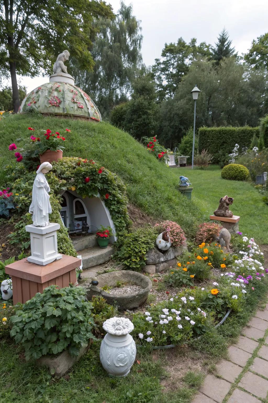 Infuse personality with sculptures around your septic mound.