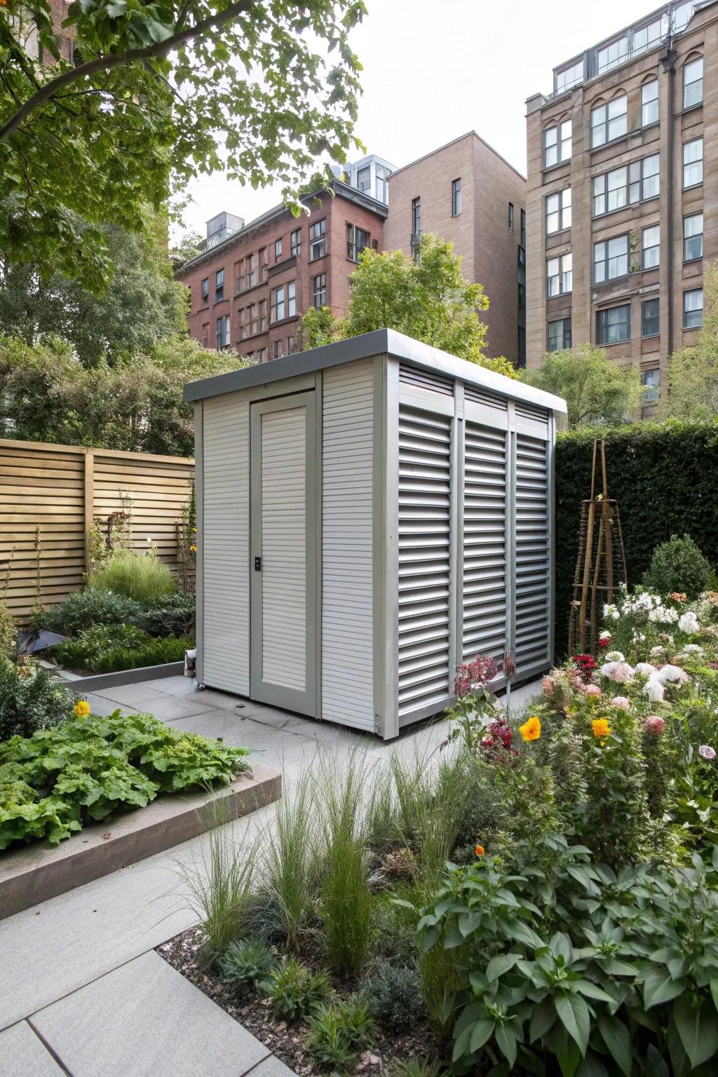 Metallic shutters bring a modern edge.