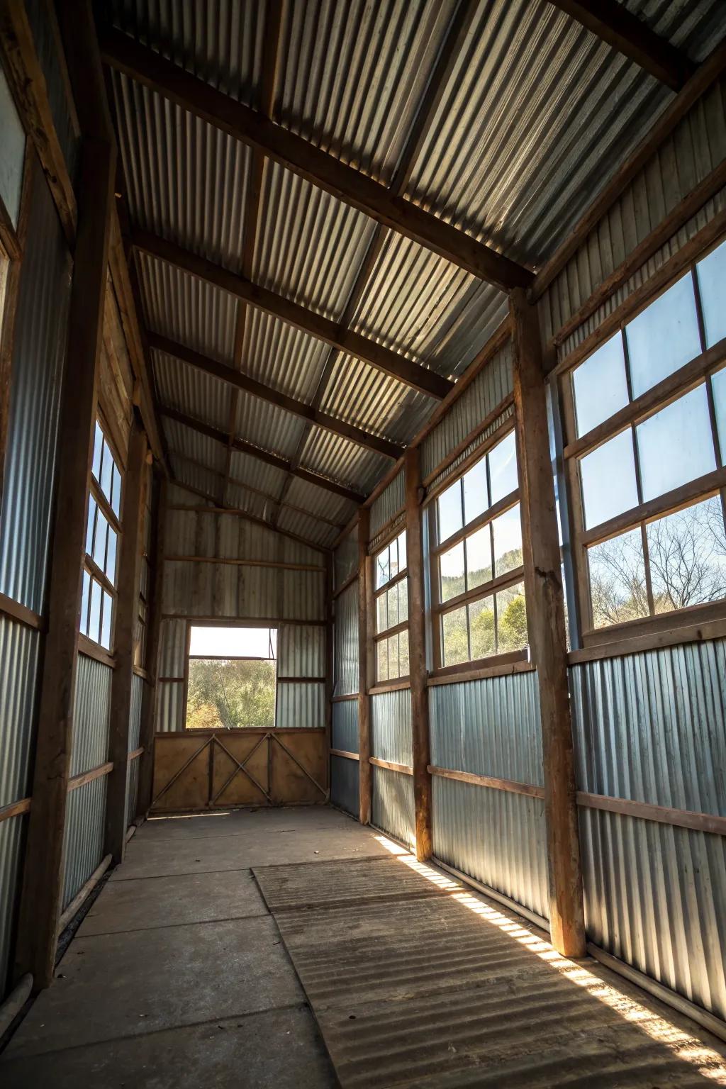Corrugated metal panels give a shed an industrial edge.