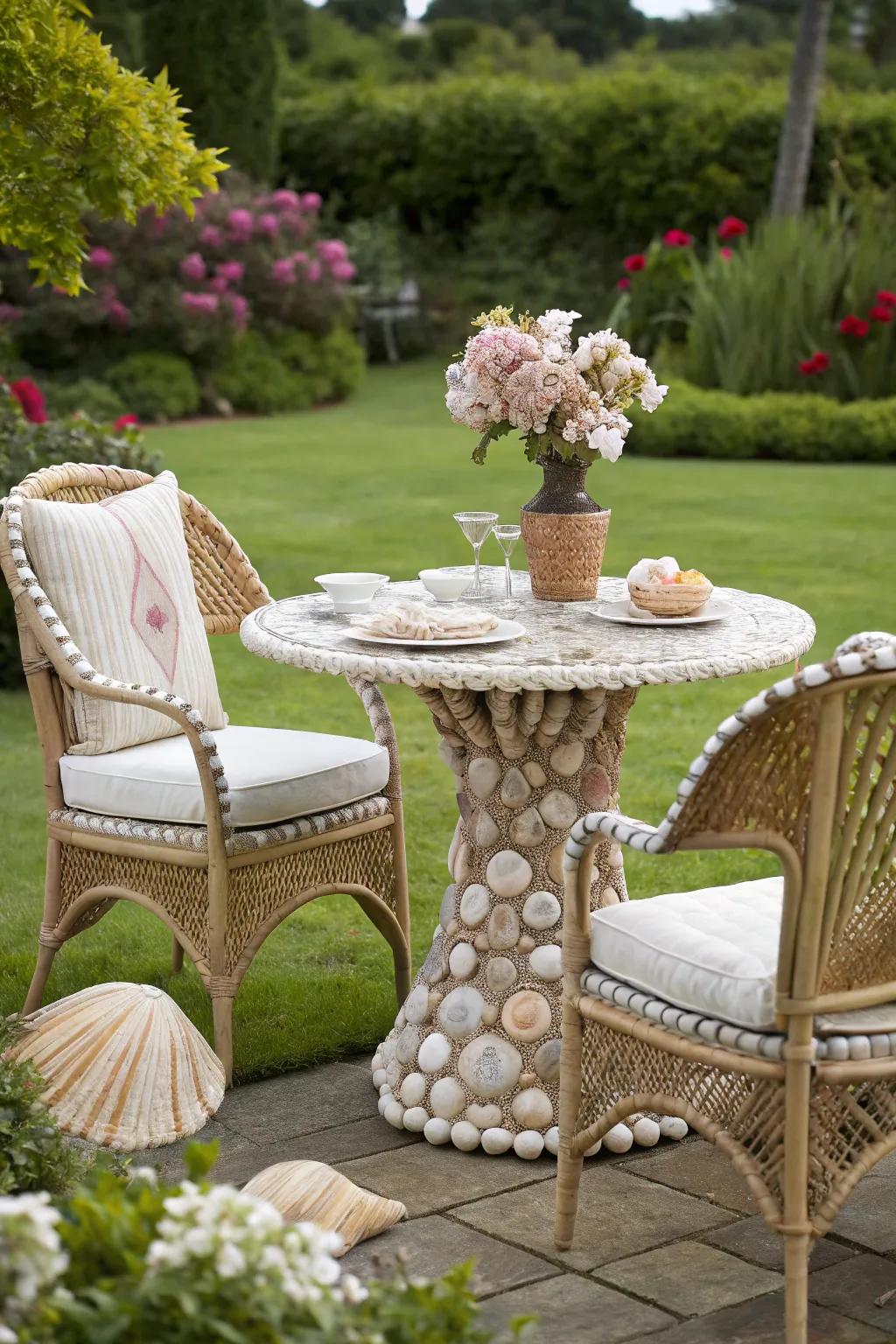 Personalize your garden furniture with shell adornments.