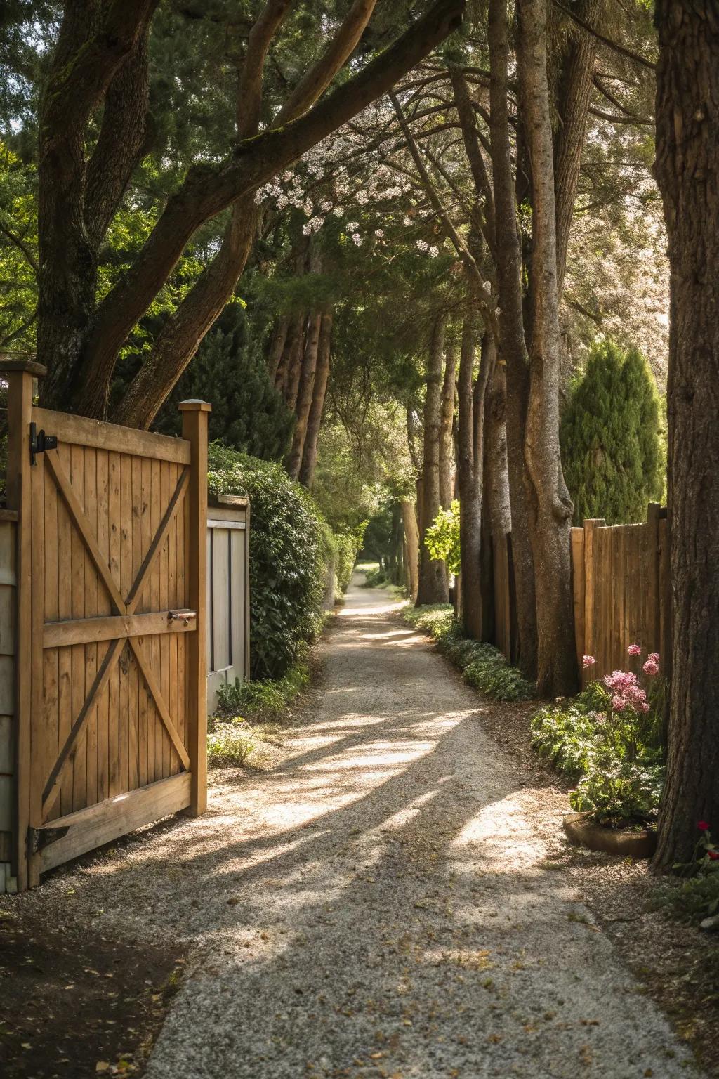 Trees provide natural shade and tranquility to walkways.