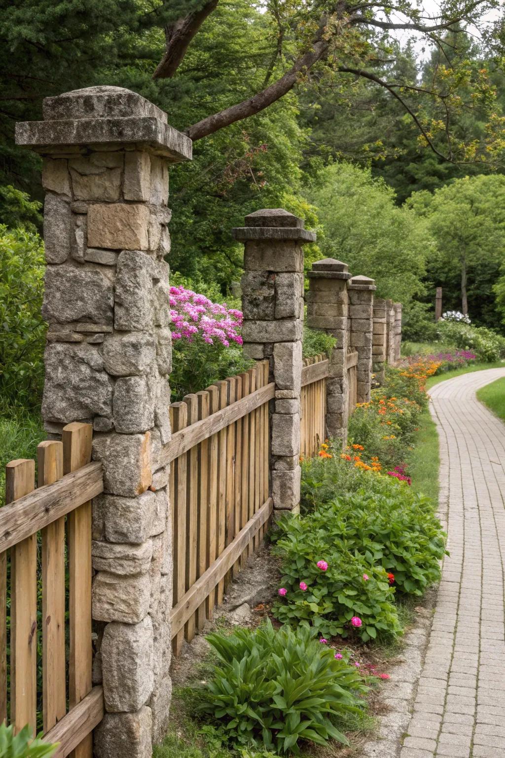Rustic fences combine natural elements for a timeless look.