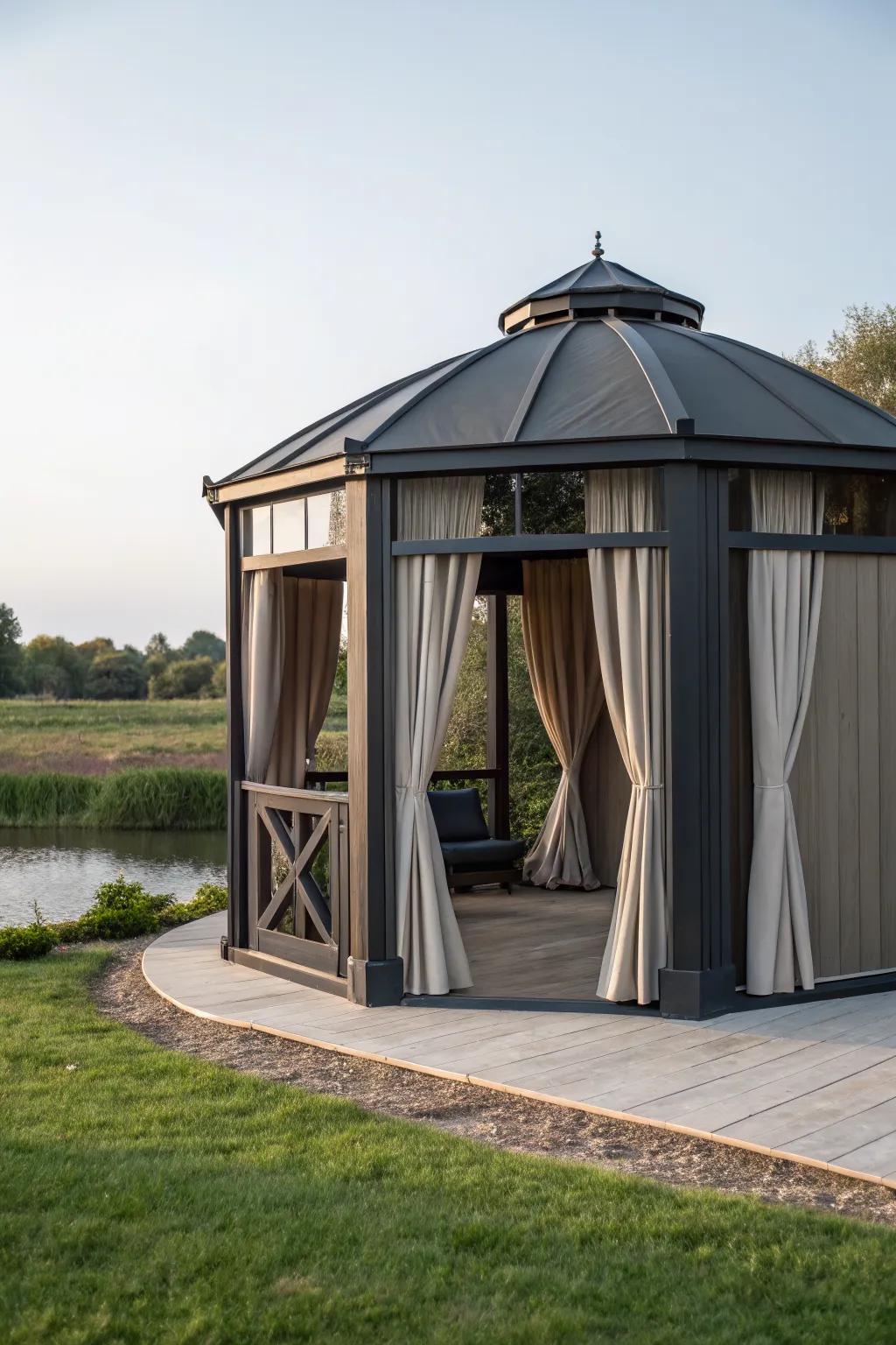 Seasonal panels make the silo gazebo versatile throughout the year.