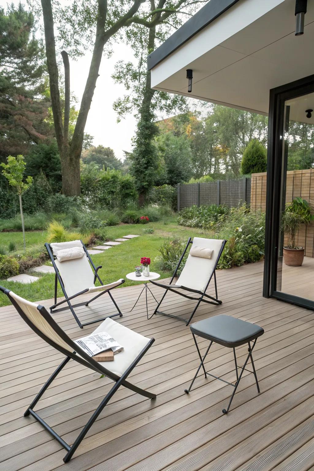 Minimalist furniture keeps your deck functional and clutter-free.