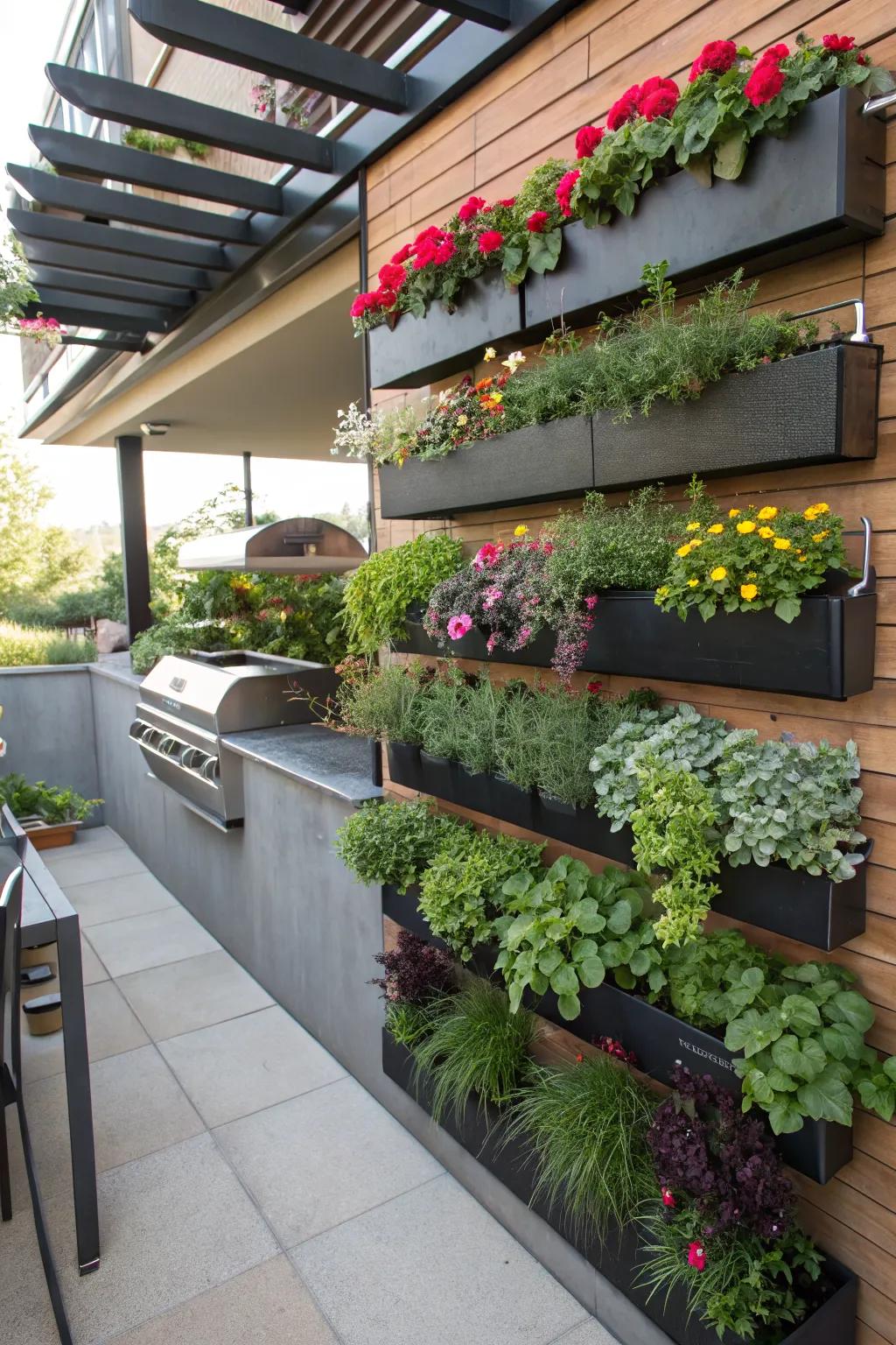 Vertical greenery brings life to limited spaces.