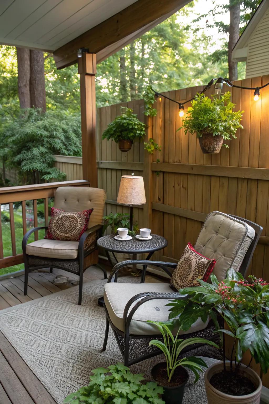 A cozy seating area perfect for relaxation on the porch.