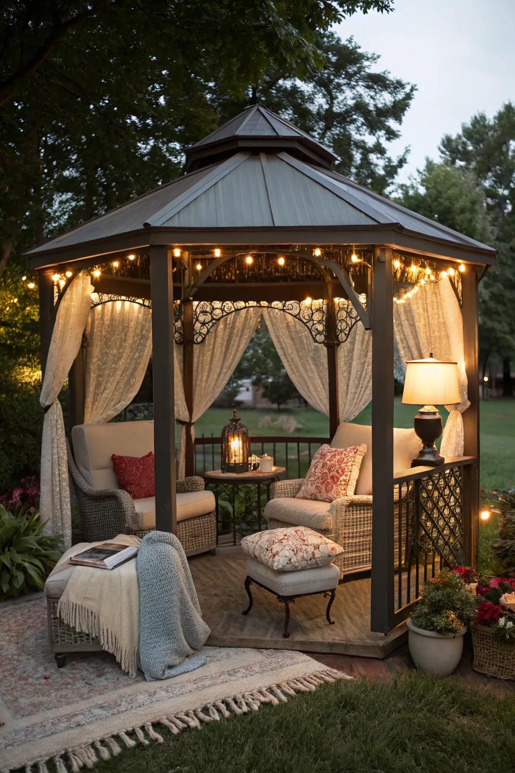 A gazebo reading nook provides the perfect escape for book lovers.