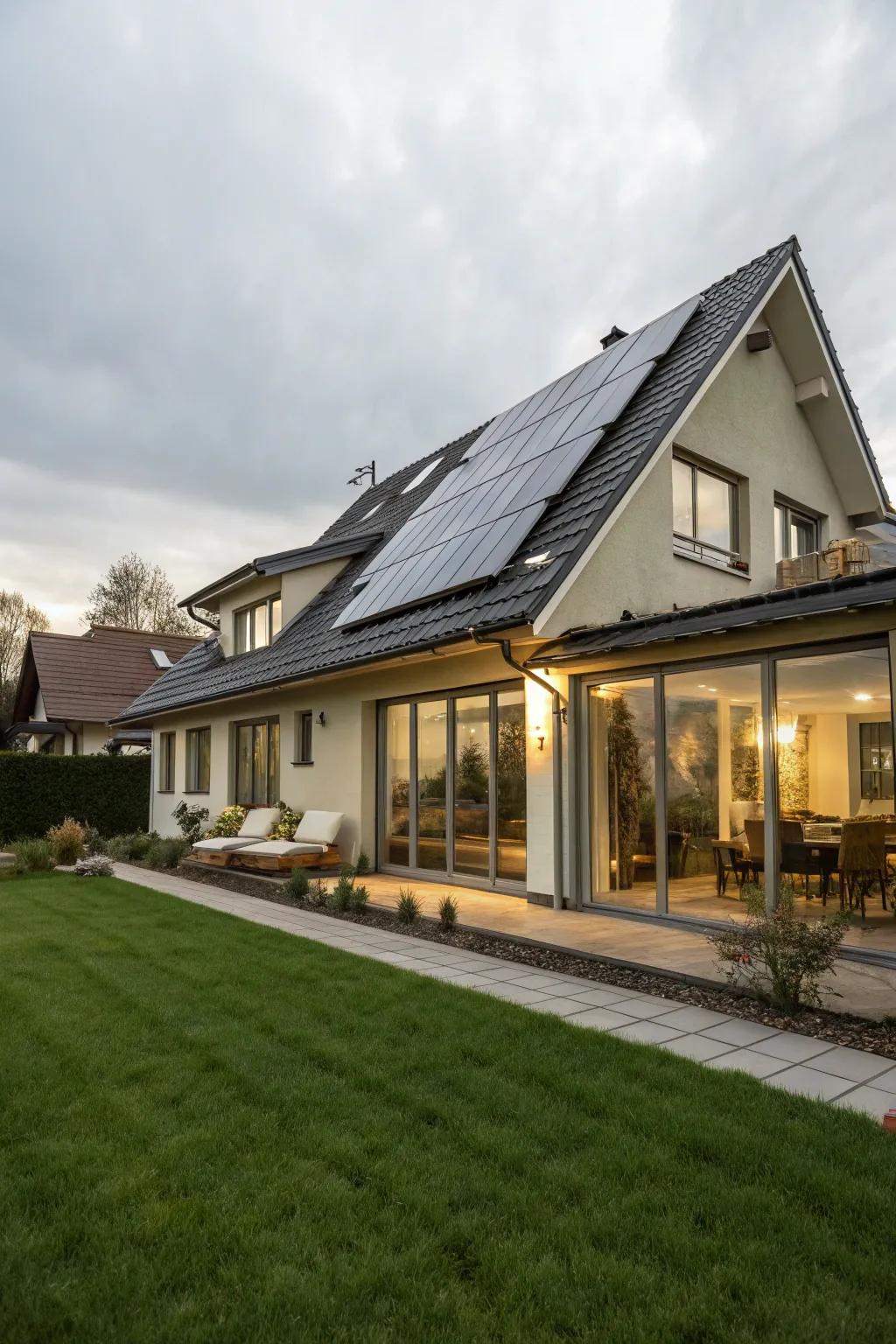Eco-friendly house with solar panels