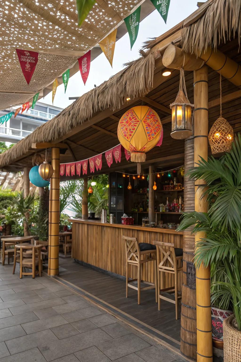 A Tiki bar theme adds a fun and exotic flair to any outdoor space.