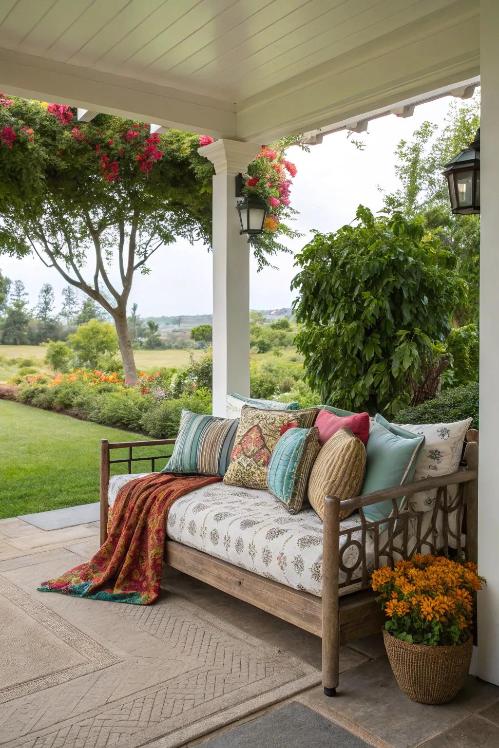 A daybed provides versatile comfort on your porch.