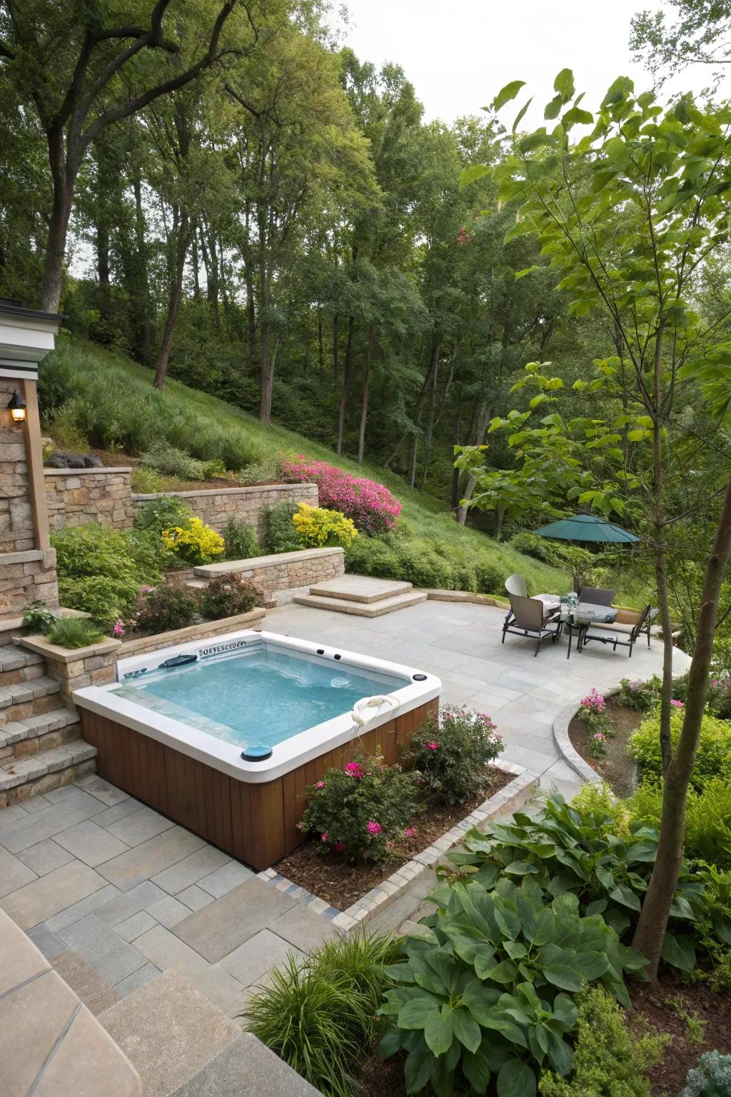 A hot tub adds a luxurious touch to your pool area.