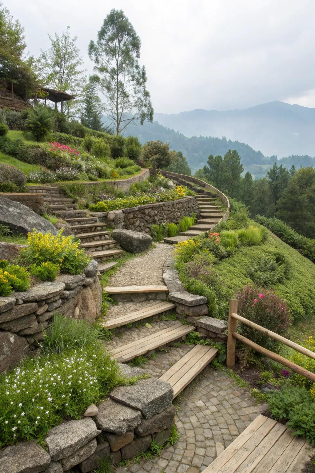 Natural materials create a seamless transition between garden and nature.