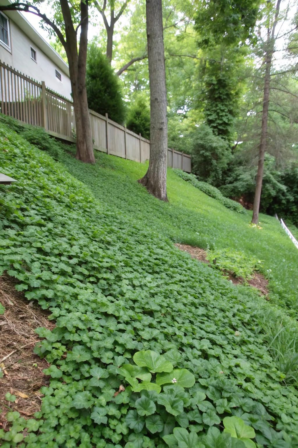 Ground cover plants help prevent erosion while adding beauty to sloped areas.