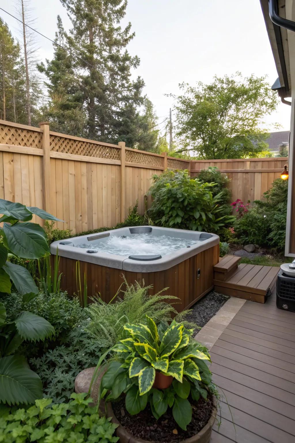 A hot tub adds a luxurious touch to any small deck space.