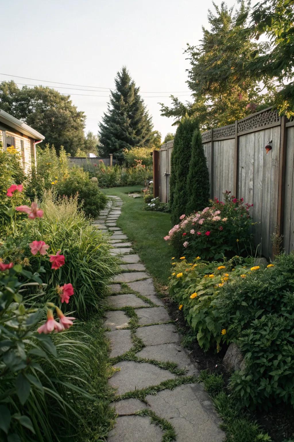 Stone pathways provide structure and charm.