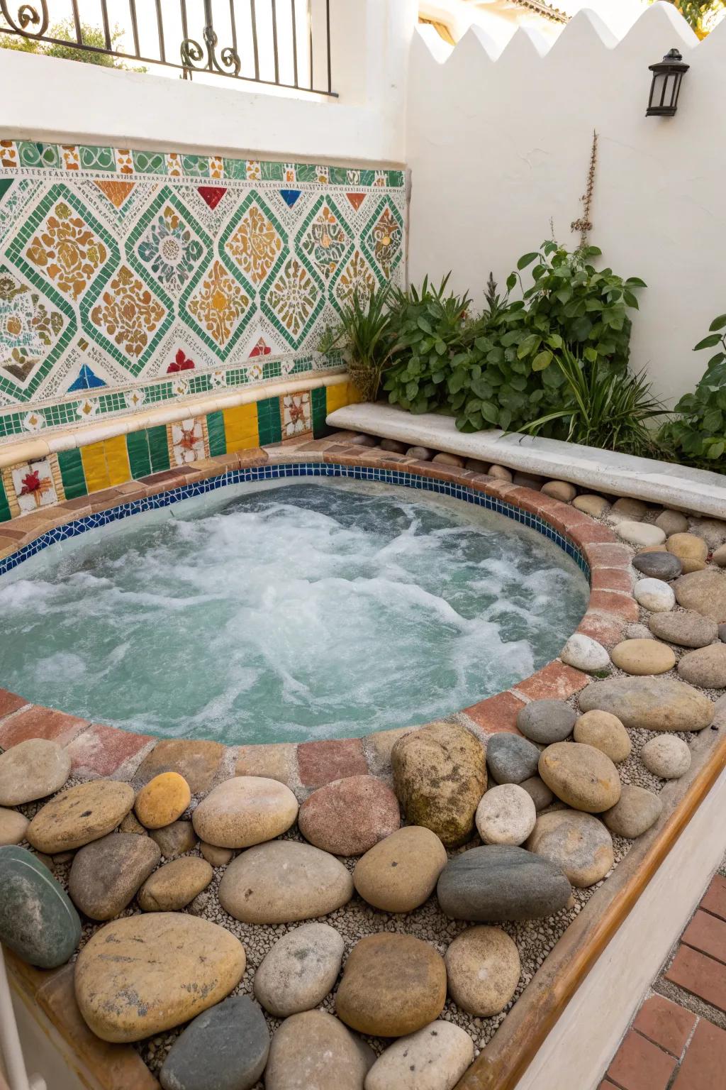 Artistic elements like stones and tiles can elevate your jacuzzi's aesthetic.