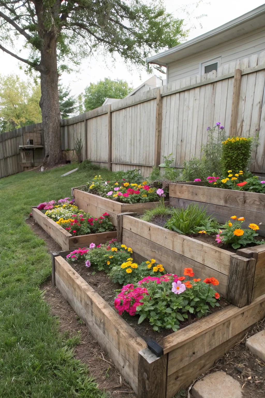 Tiered beds add character and dimension to any backyard.