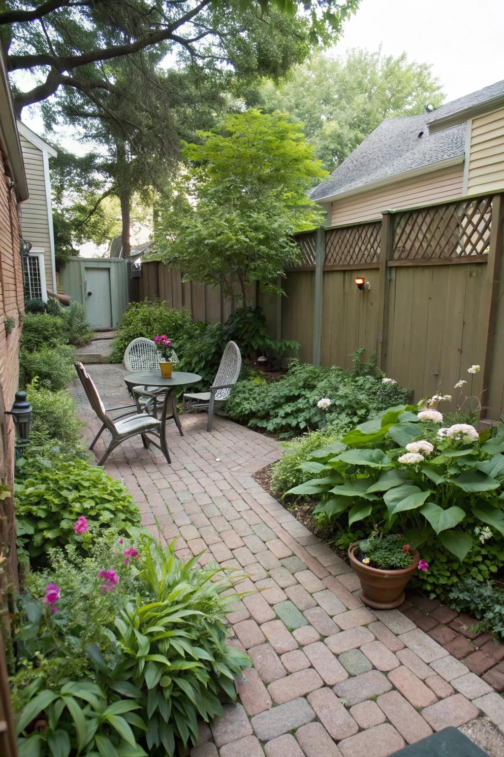 Brick patios provide structure and charm in small backyards.