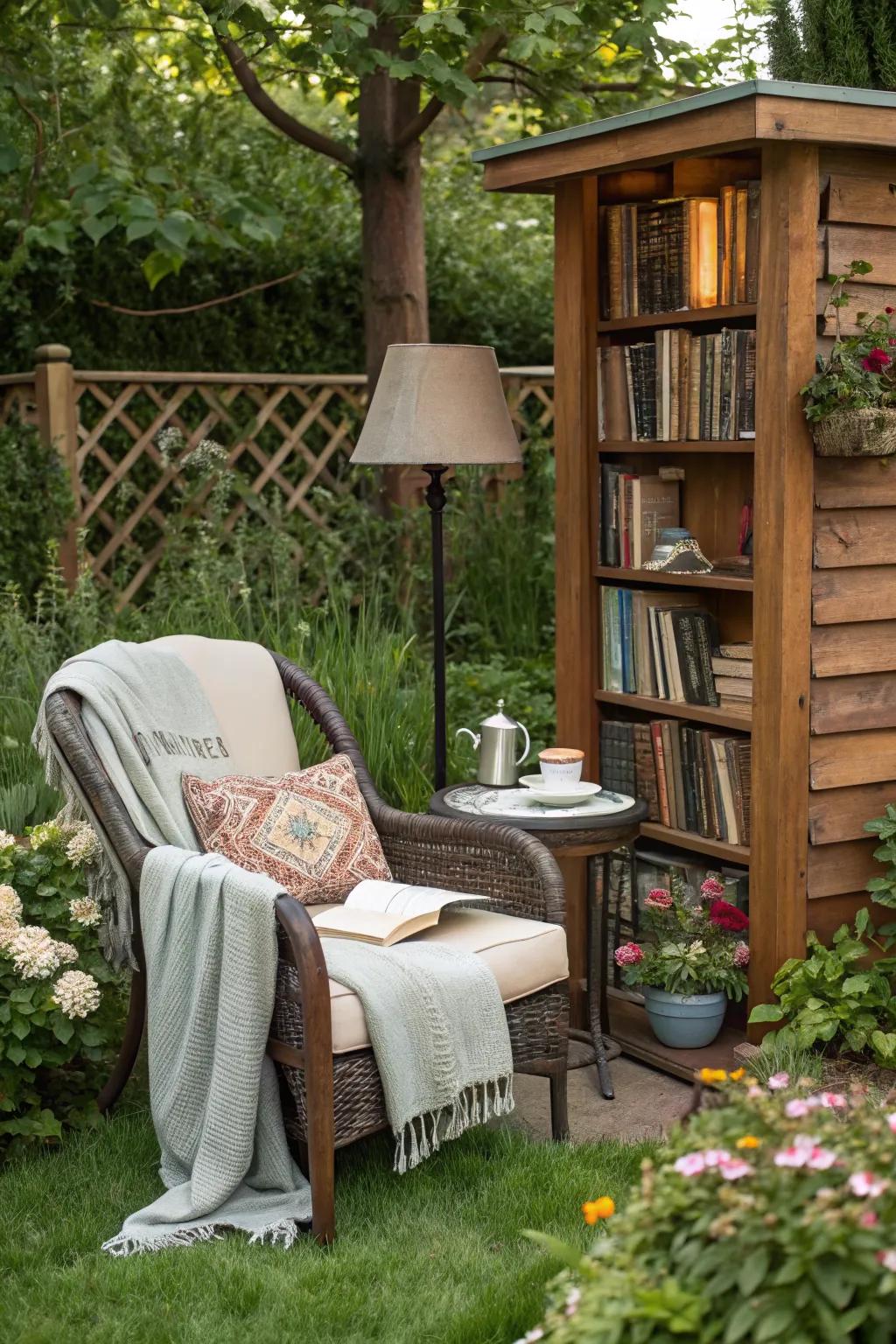Create a serene reading nook in your garden corner.