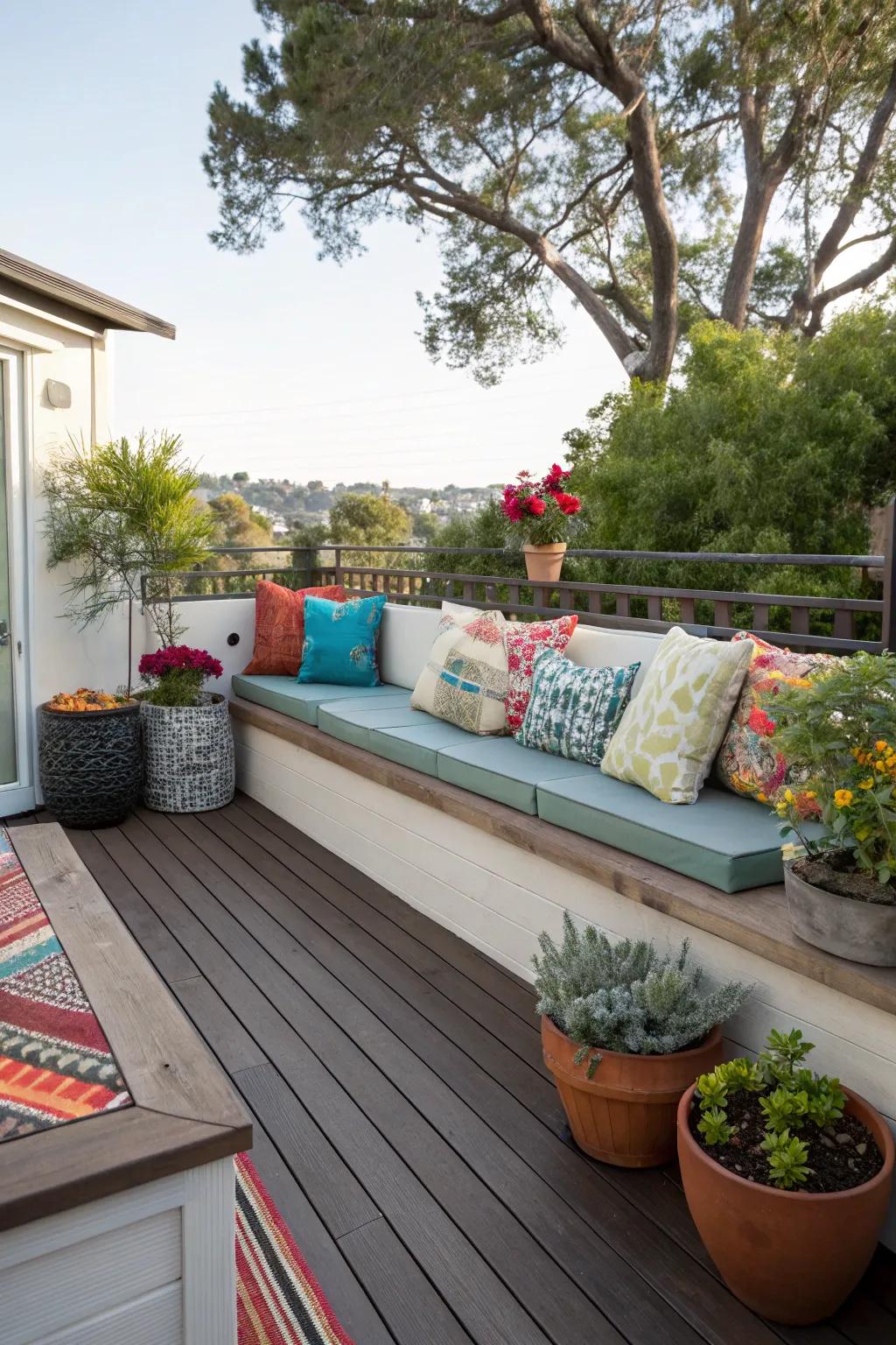 Built-in benches offer stylish and practical seating solutions.