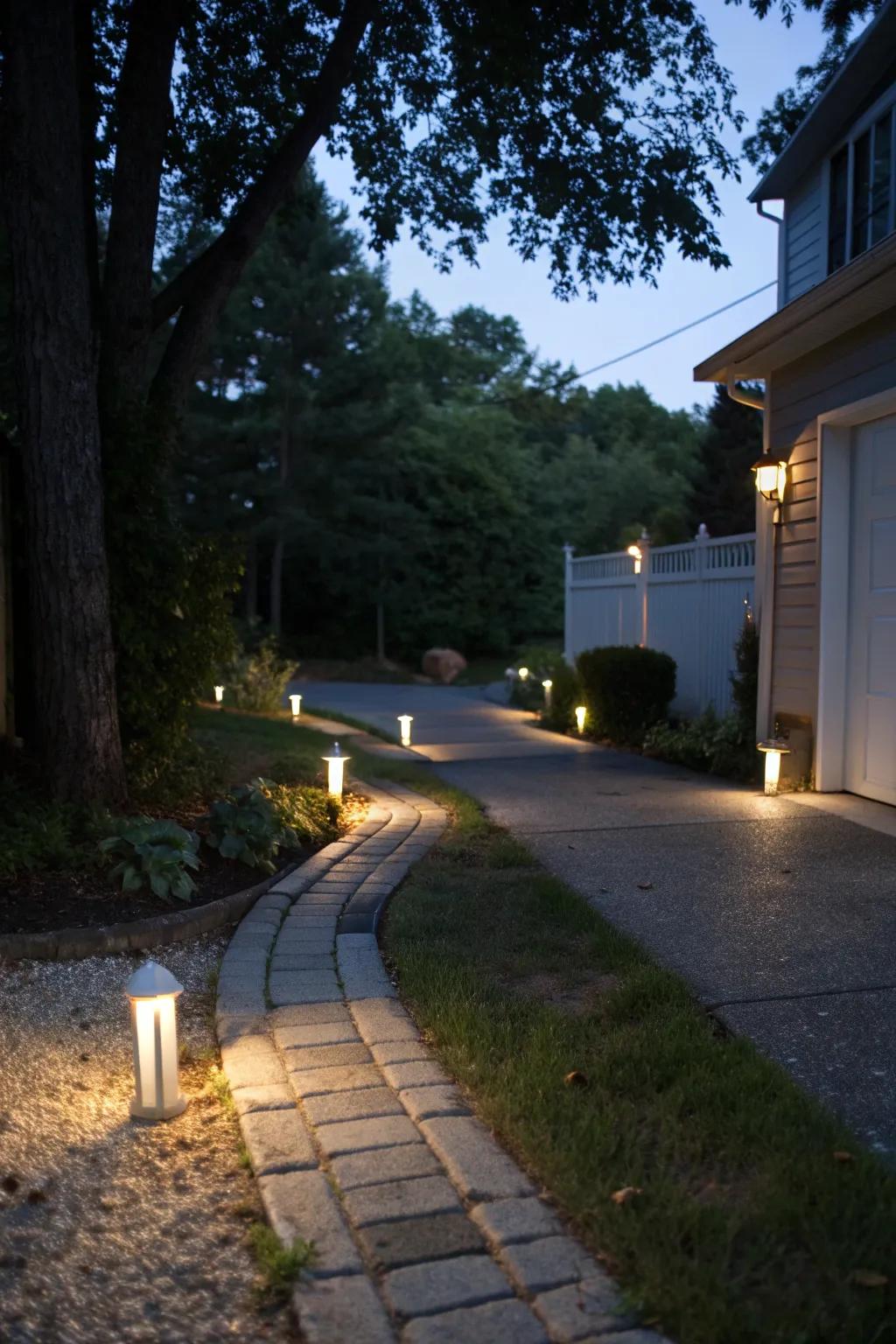 Lighting features enhance safety and add a cozy ambiance.