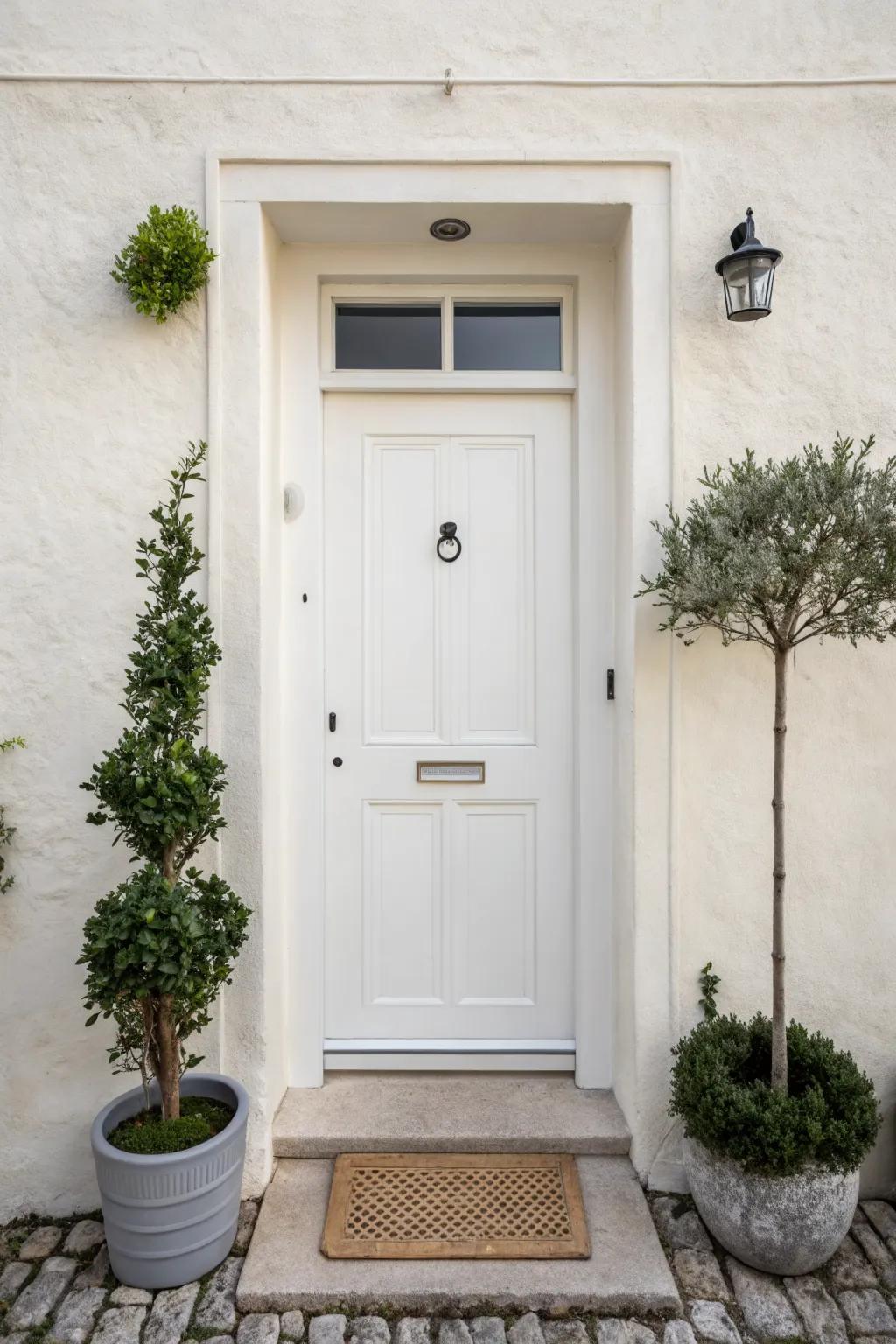 A minimalist design adds elegance to a small front door.
