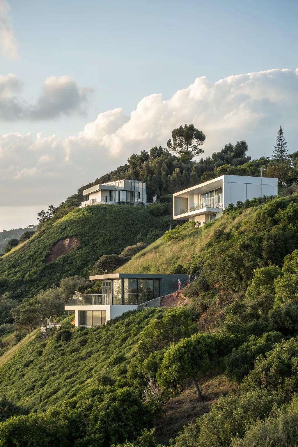 Modern design elements add a sleek touch to your hillside.